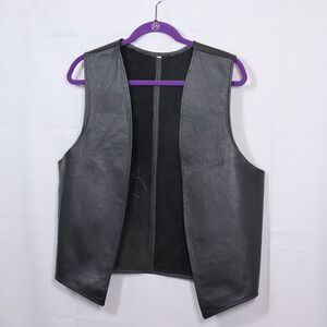 Unbranded Leather Vest Mens XL Black Vintage Biker Motorcycle Waistcoat Gilet